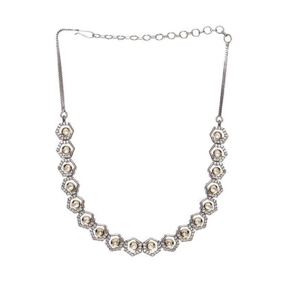 Beautifully Design Dual Tone Gold And Silver Choker With American Diamonds And Kundan
