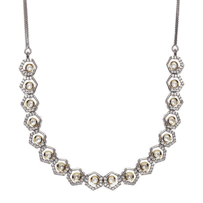 Beautifully Design Dual Tone Gold And Silver Choker With American Diamonds And Kundan