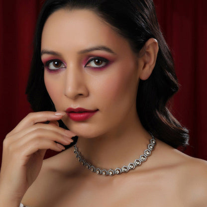 Beautifully Design Dual Tone Gold And Silver Choker With American Diamonds And Kundan