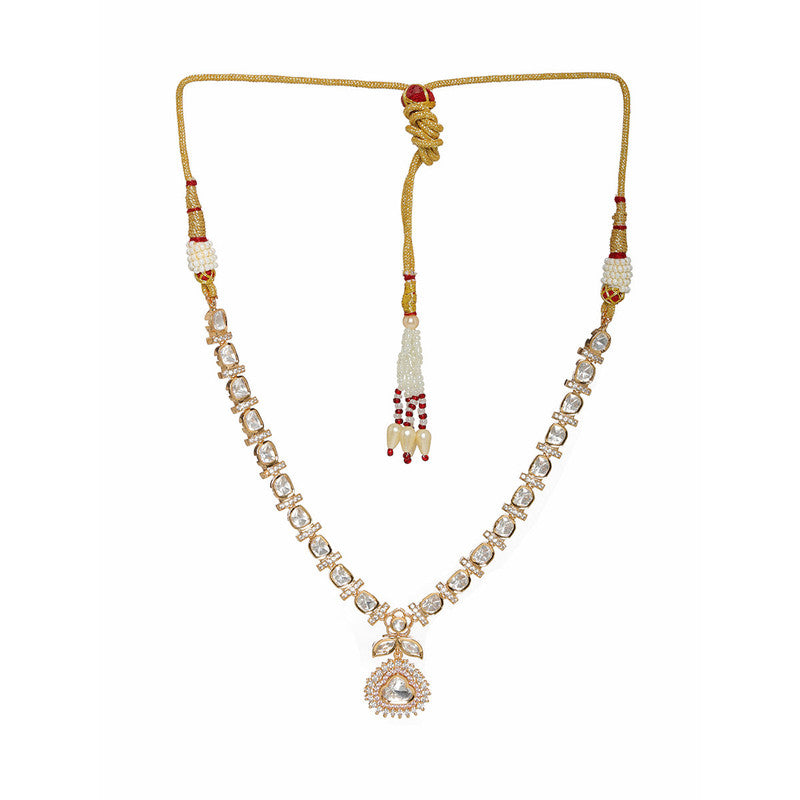 Beautifully Design Gold and American Pink Stone Center Piece Diamond Necklace