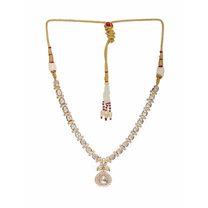 Beautifully Design Gold and American Pink Stone Center Piece Diamond Necklace