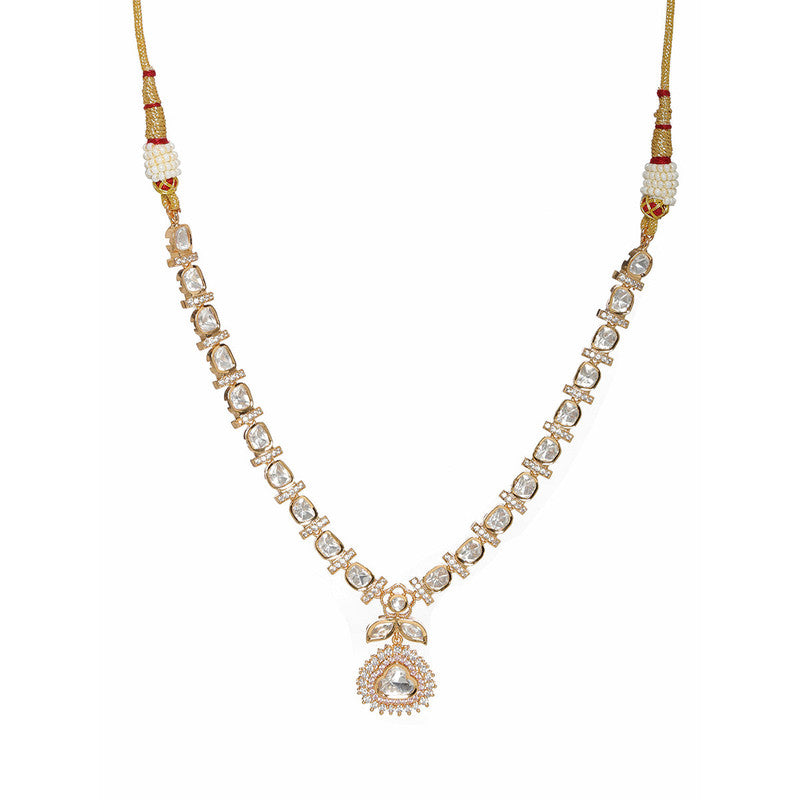 Beautifully Design Gold and American Pink Stone Center Piece Diamond Necklace