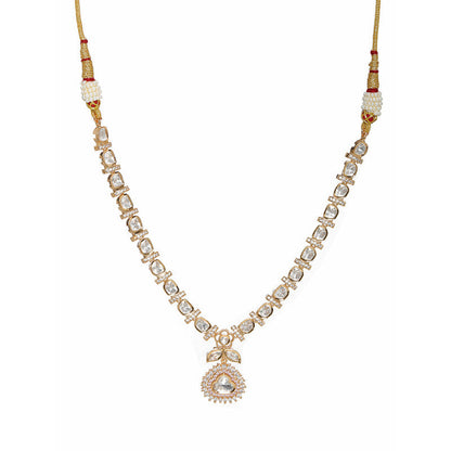 Beautifully Design Gold and American Pink Stone Center Piece Diamond Necklace