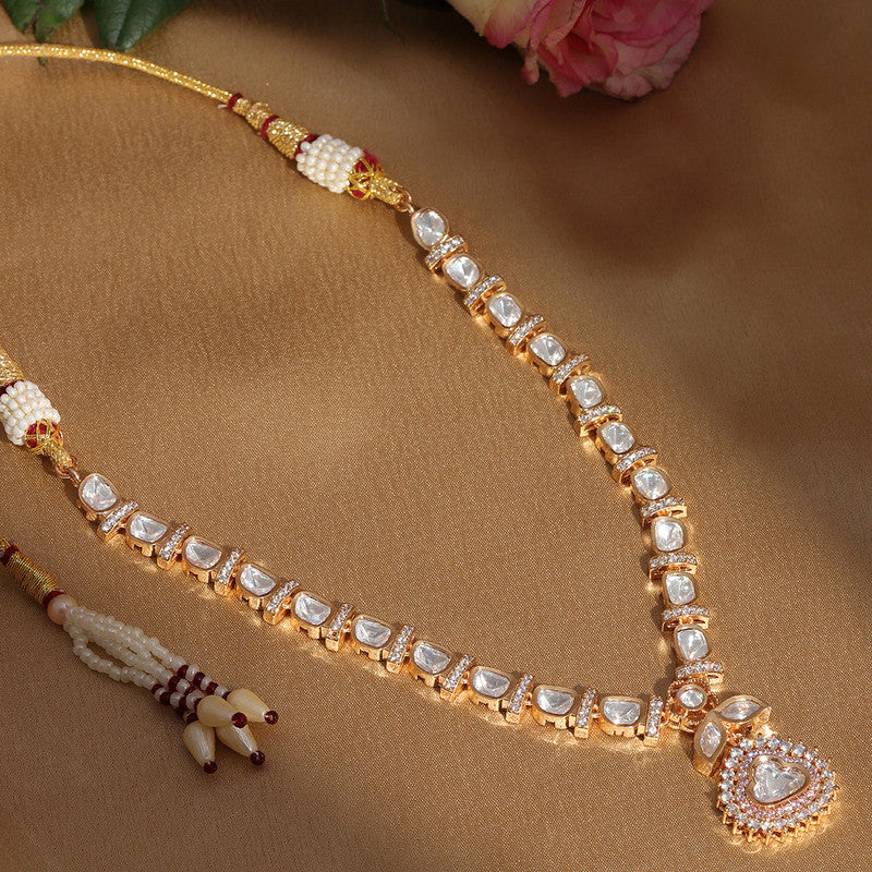 Beautifully Design Gold and American Pink Stone Center Piece Diamond Necklace