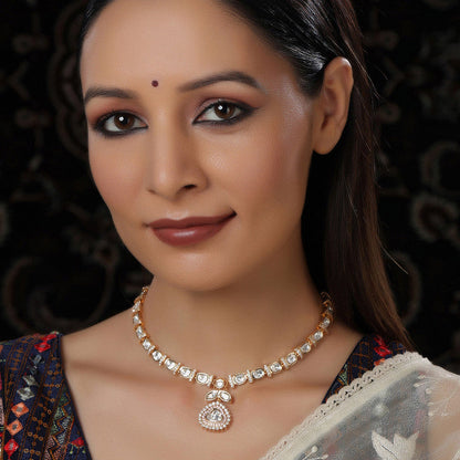 Beautifully Design Gold and American Pink Stone Center Piece Diamond Necklace