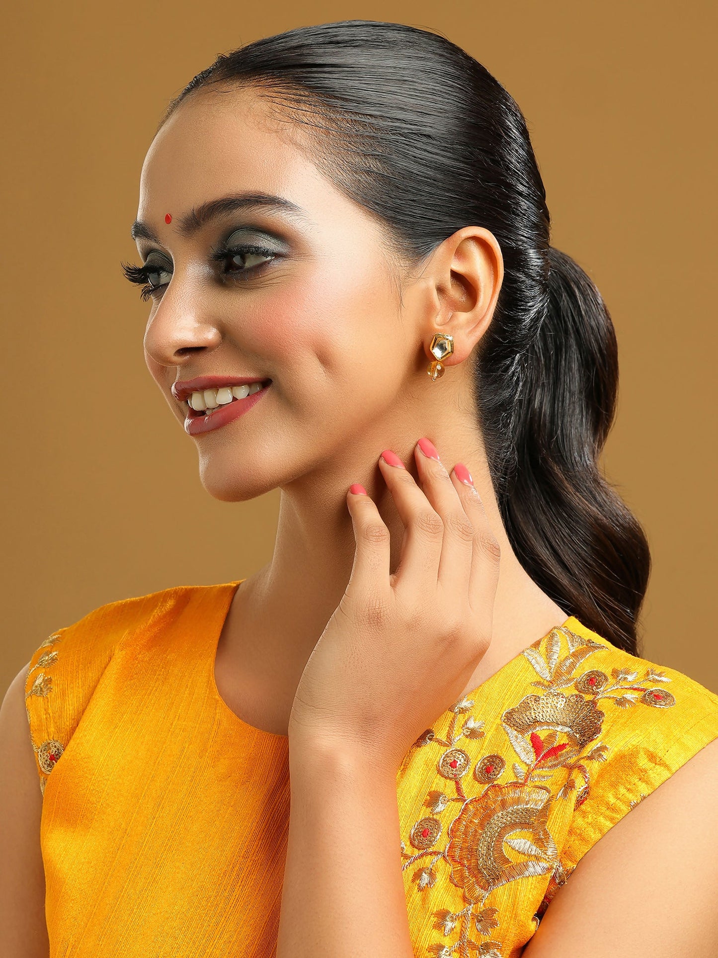 Ruby Raang Yellow Citrine Kundan Studs