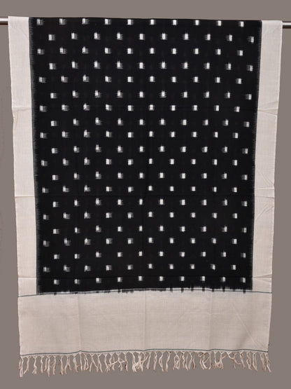 Black and White Pochampally Ikat Cotton Handloom Dupatta with Dots Design - Global Threads