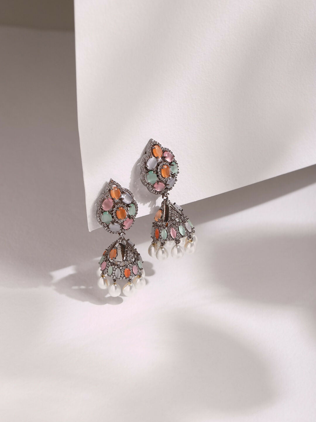 Diamond Multi Jhumki Earrings- Ruby Raang