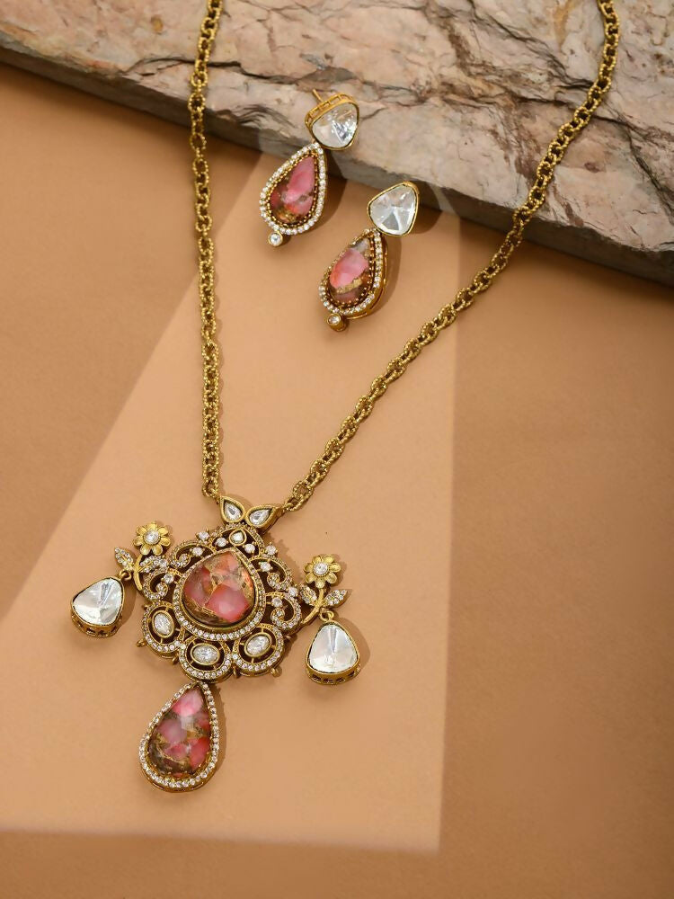 Glass Kundan Gold plated Long Earrings - Ruby Raang