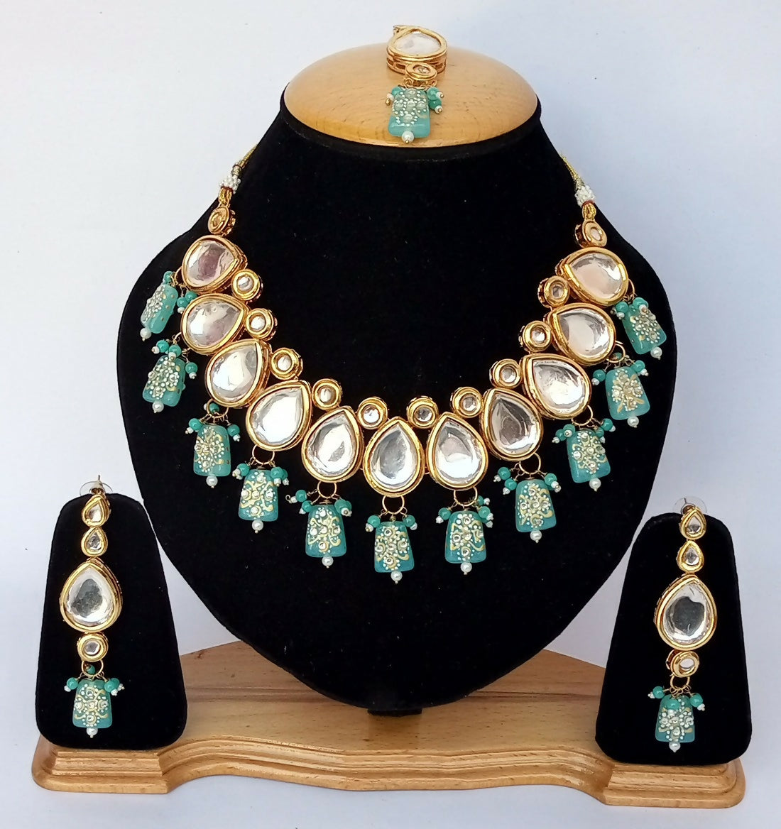 Joban Fashion Firozi Kundan Work Necklace Set