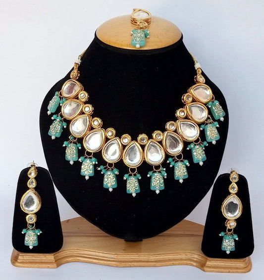 Joban Fashion Firozi Kundan Work Necklace Set