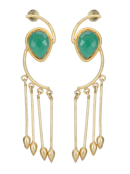 Joban Fashion Women Green Stone Matte Gold Earrings