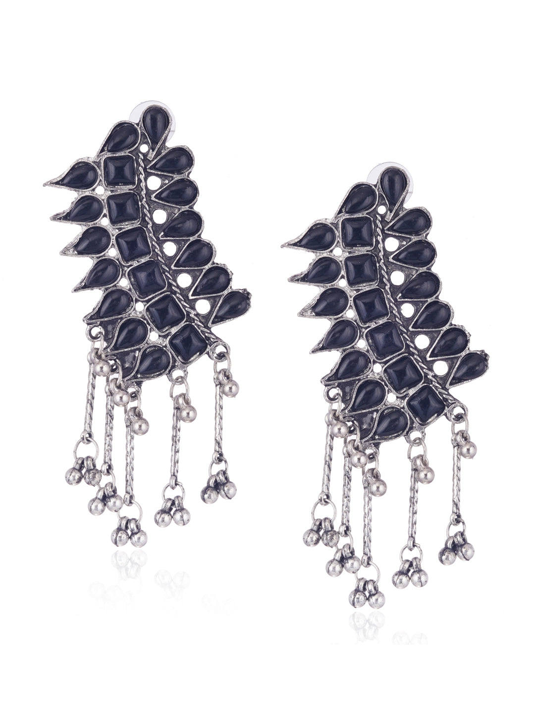 Cardinal Silver-Plated Black Stone Studded Jewellery Set