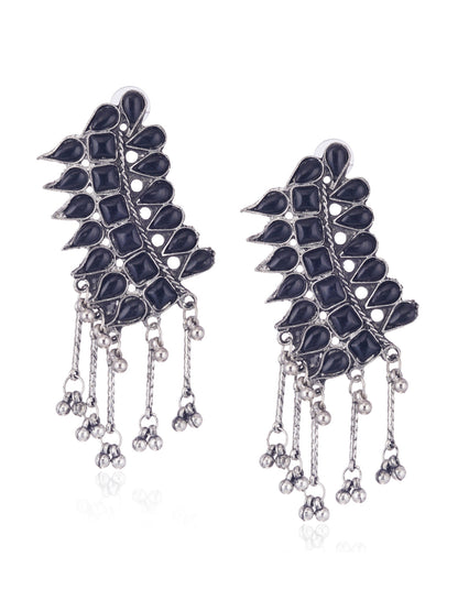 Cardinal Silver-Plated Black Stone Studded Jewellery Set
