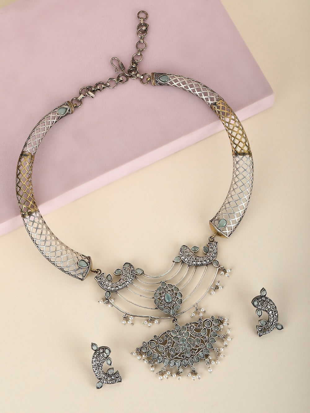 Joban Fashion Women Handcrafted Dual Tone Set Of Necklace & Earrings