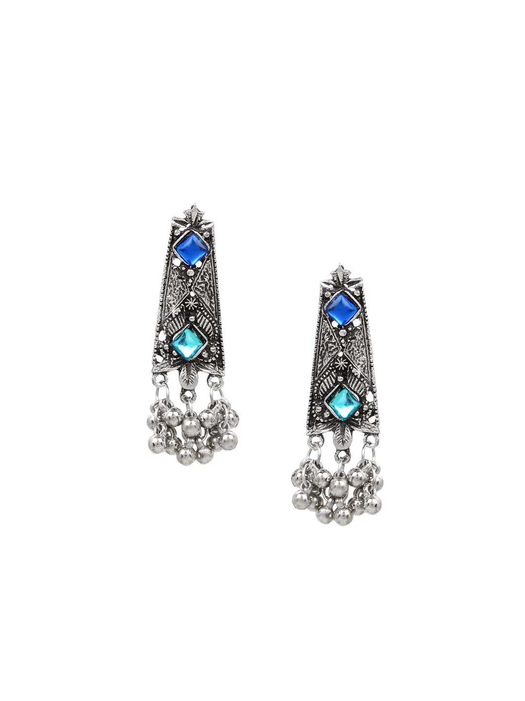 Cardinal Oxidised Silver-Toned & Blue Stones-Studded & Beaded Jewellery Set