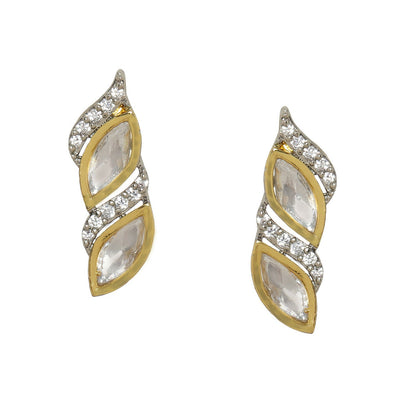 Boat Shaped Earrings with Diamond in Gold (Silver) - Ruby Raang
