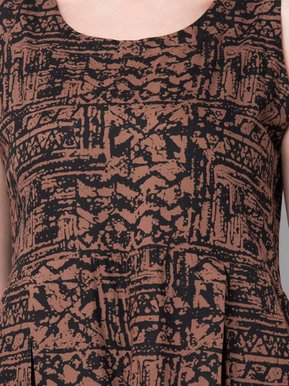 Kalini Women Brown & Black Abstract Print A-Line Kurta