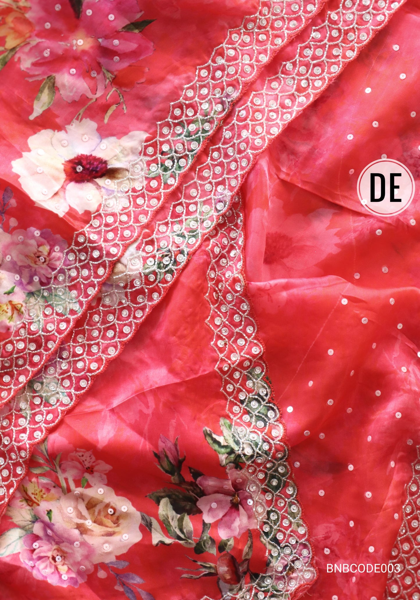 Cowkadi Flowers Buta Print Designer Satin Silk Saree