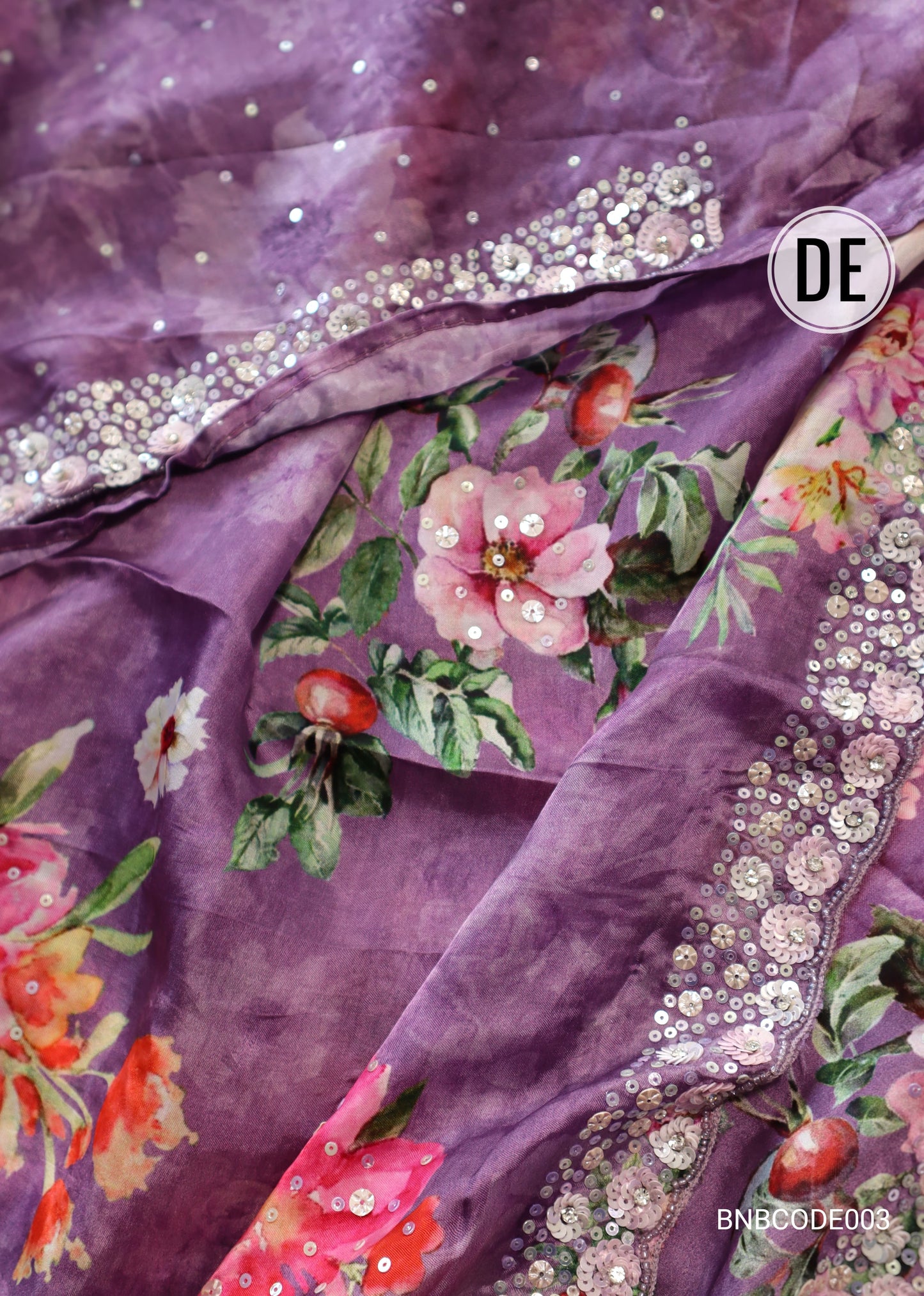 Cowkadi Flowers Buta Print Designer Satin Silk Saree
