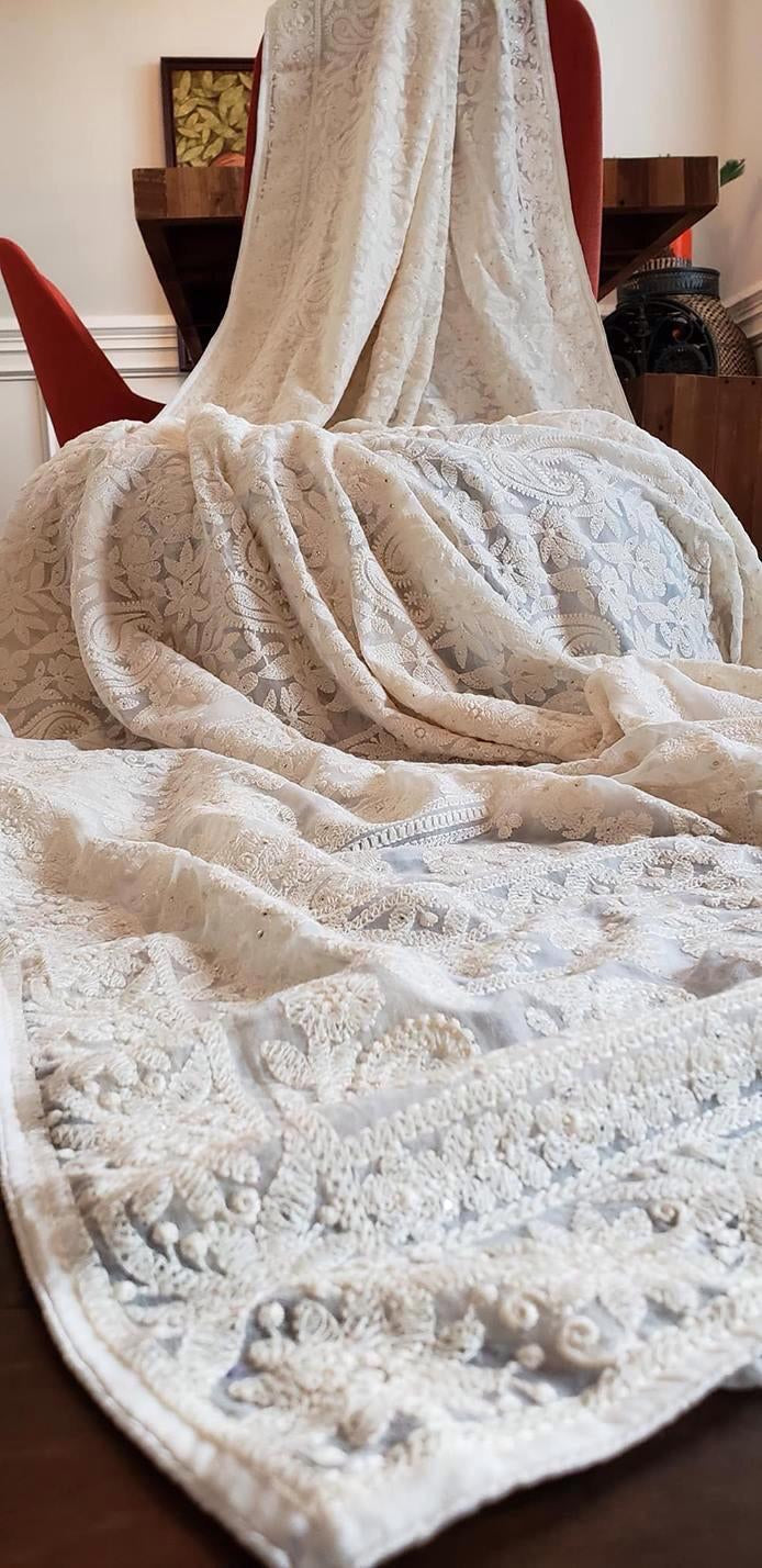 Custom Chikankari Georgette Saree