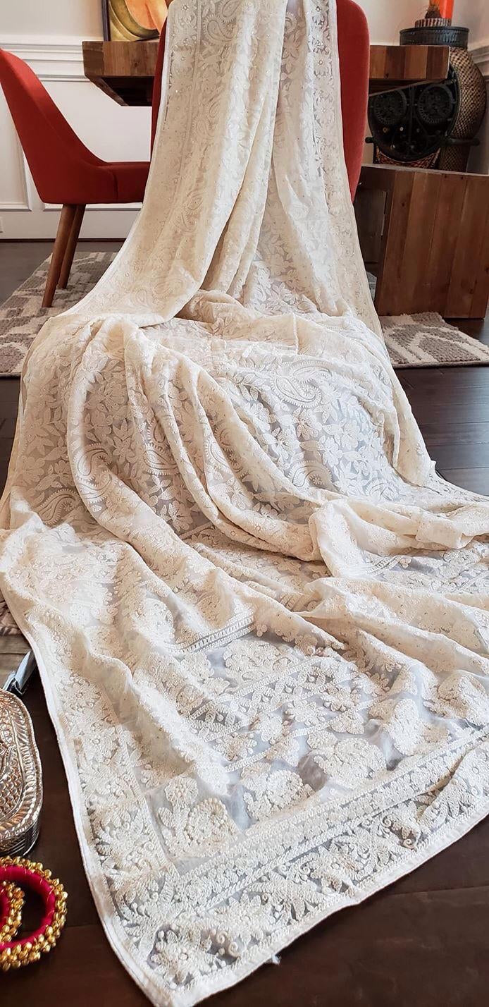 Custom Chikankari Georgette Saree