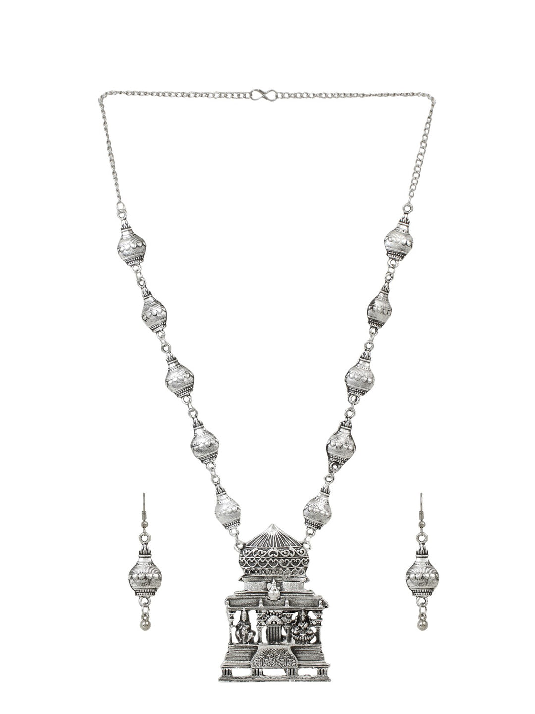 Cardinal Silver-Toned Oxidized Long Jewellery Set
