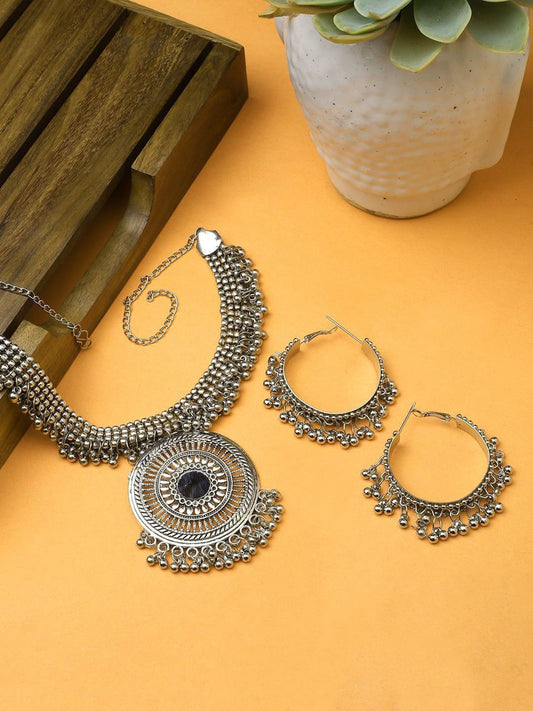 Cardinal Oxidized Silver-Toned Long Women Jewellery Set