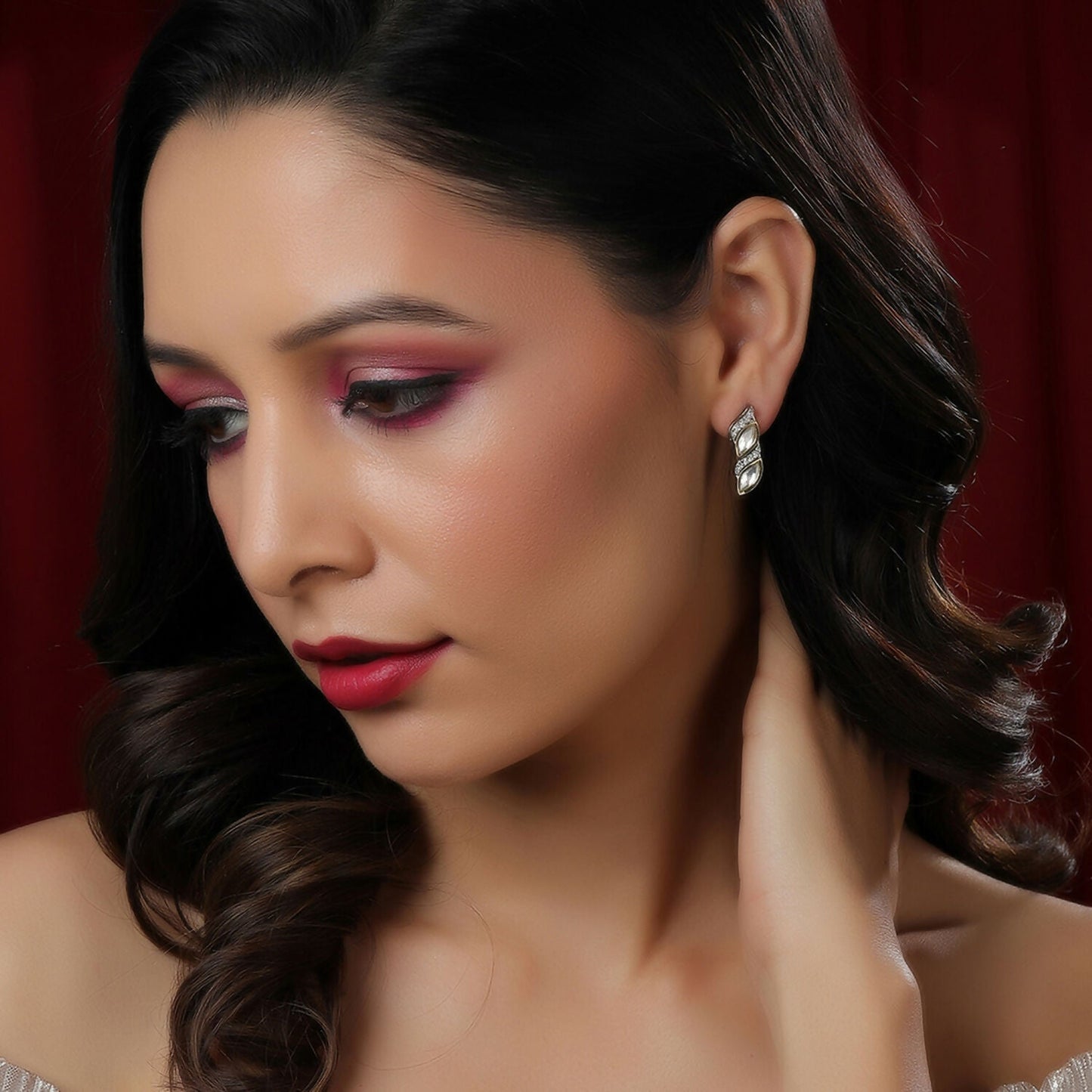 Boat Shaped Earrings with Diamond in Gold (Silver) - Ruby Raang