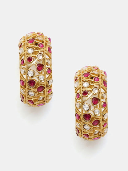 Ruby Raang Gold Polished Maroon Round Kundan Loops