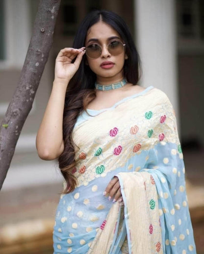 Designer Banarasi  Georgette Chiffon - Silk Saree with meenakari work