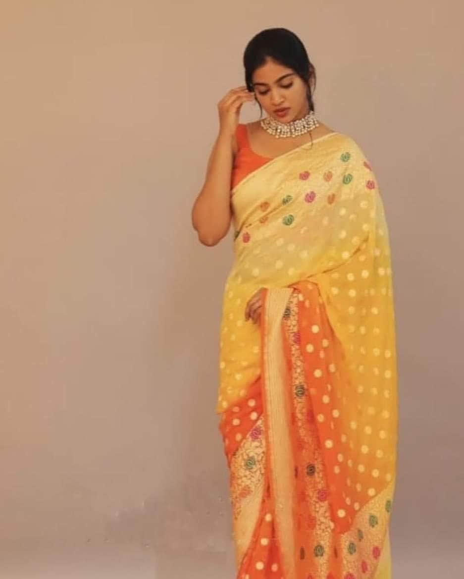 Designer Banarasi  Georgette Chiffon - Silk Saree with meenakari work