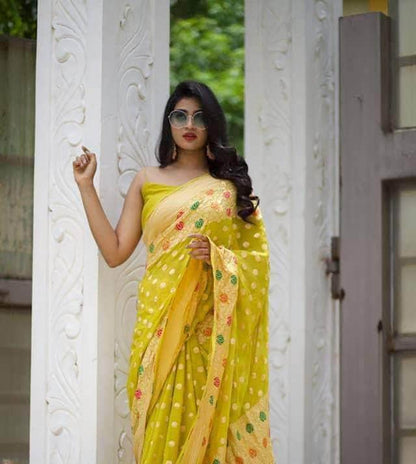 Designer Banarasi  Georgette Chiffon - Silk Saree with meenakari work