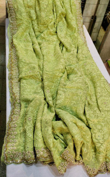 Designer Georgette Chikankari Saree with Sequin  Work
