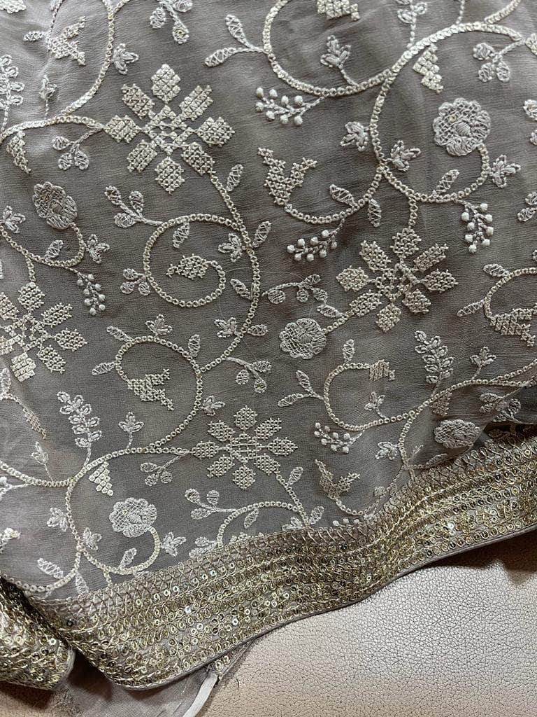 Designer Georgette Chikankari Saree with Sequin  Work