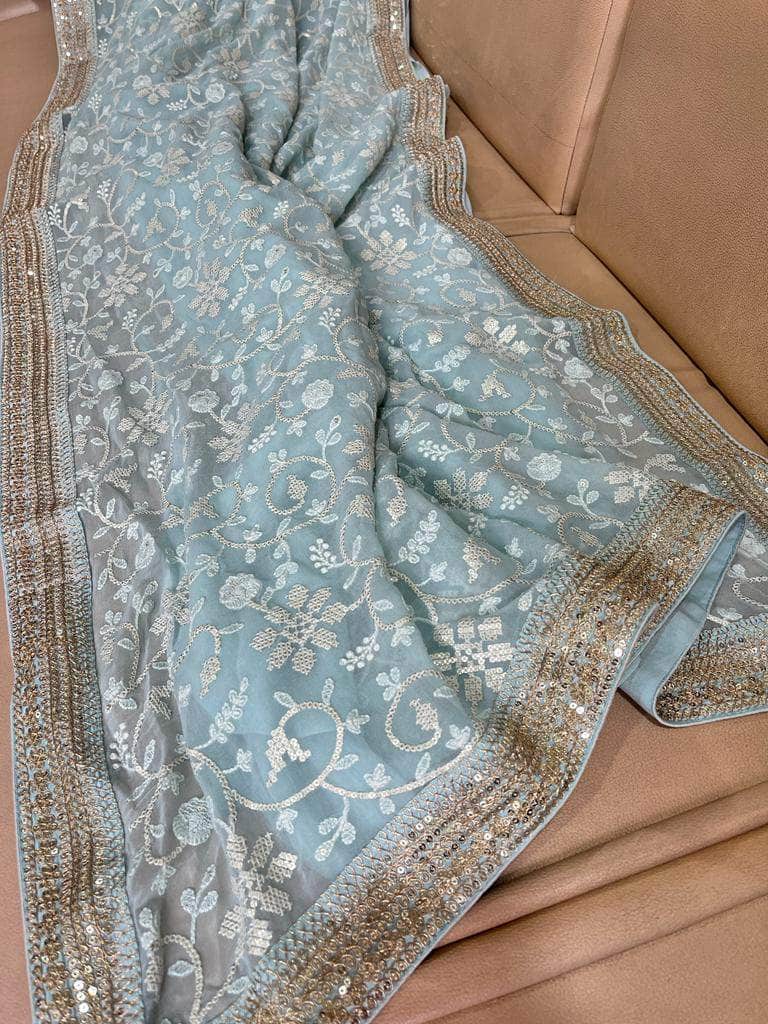 Designer Georgette Chikankari Saree with Sequin  Work