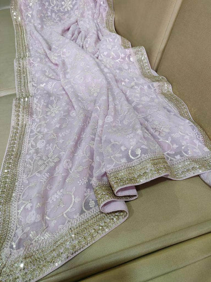 Designer Georgette Chikankari Saree with Sequin  Work