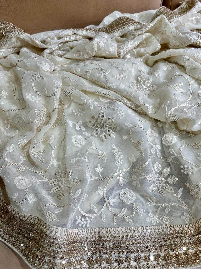 Designer Georgette Chikankari Saree with Sequin  Work
