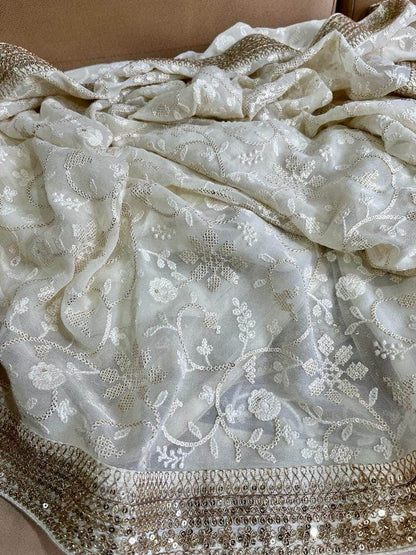 Designer Georgette Chikankari Saree with Sequin  Work