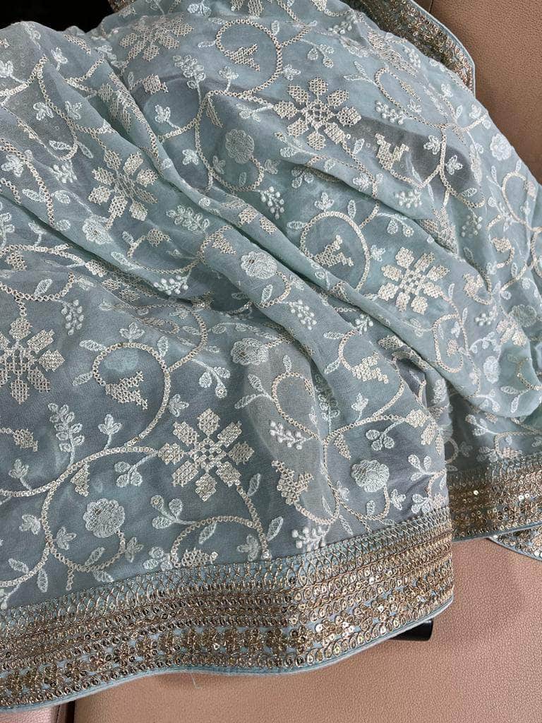 Designer Georgette Chikankari Saree with Sequin  Work