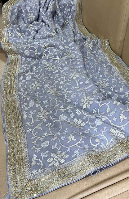 Designer Georgette Chikankari Saree with Sequin  Work