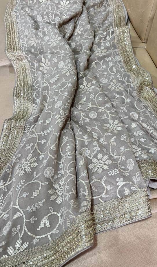 Designer Georgette Chikankari Saree with Sequin  Work