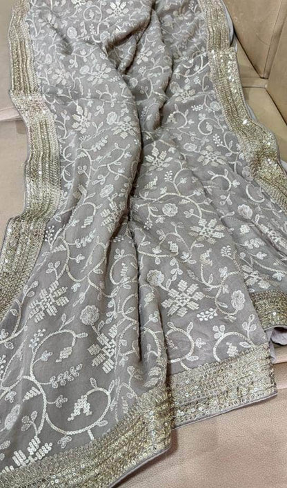 Designer Georgette Chikankari Saree with Sequin  Work