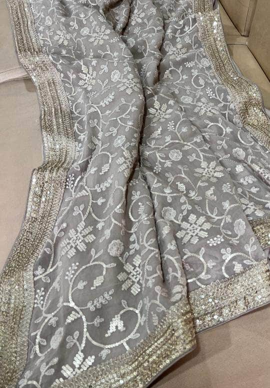 Designer Georgette Chikankari Saree with Sequin  Work