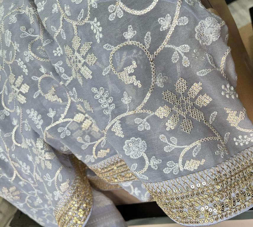 Designer Georgette Chikankari Saree with Sequin  Work