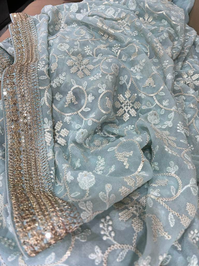 Designer Georgette Chikankari Saree with Sequin  Work