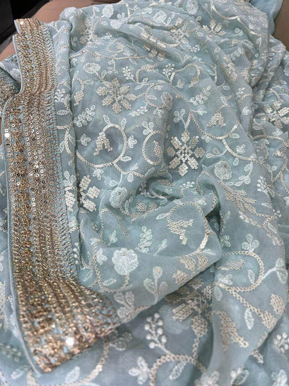 Designer Georgette Chikankari Saree with Sequin  Work