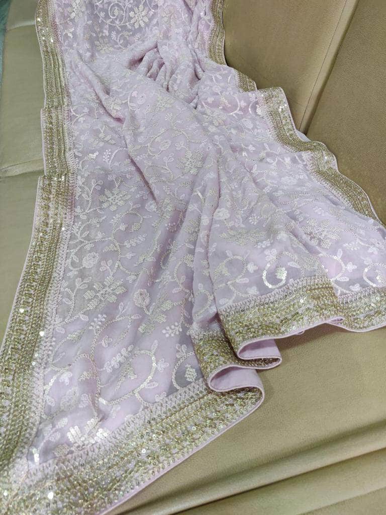 Designer Georgette Chikankari Saree with Sequin  Work