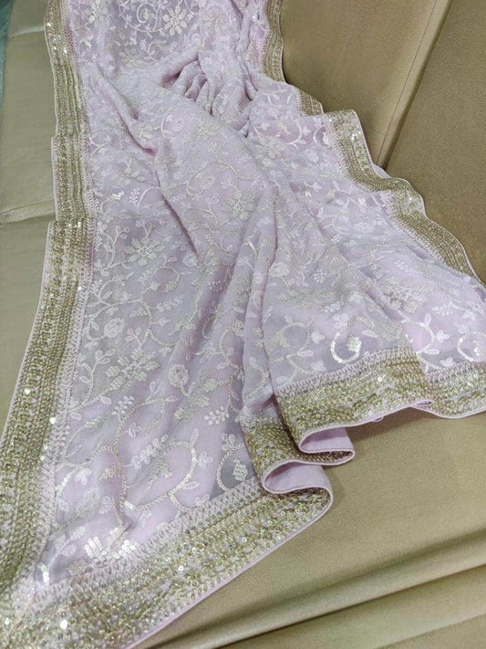 Designer Georgette Chikankari Saree with Sequin  Work