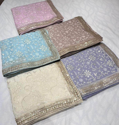 Designer Georgette Chikankari Saree with Sequin  Work